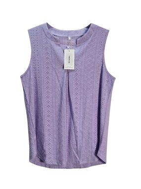 NWT | TOBEMORE Periwinkle Eyelet Notched V Neck Pleated Sleeveless Top | XL
